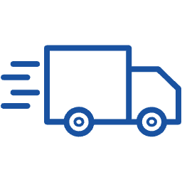 blue delivery truck icon with motion lines, shipping symbol