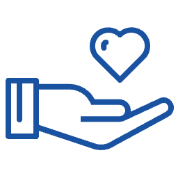 Outline of a hand gently holding a floating heart, symbolizing care and kindness.